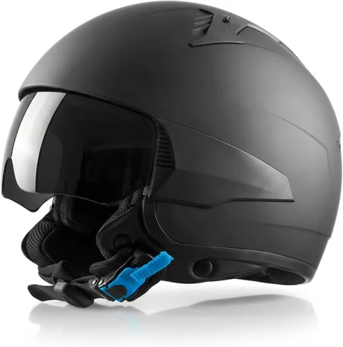 Westt Casco de motocicleta de cara abierta, casco de scooter retro 3/4 para adultos, mujeres y hombres, casco de ciclomotor con visera solar