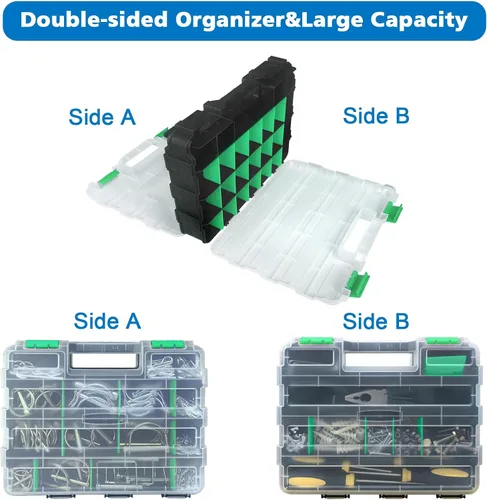 Miniatura 5 de Organizador de Caja de Herramientas de Doble Cara, Caja de Almacenamiento de Hardware, Organizador Portátil de Piezas Pequeñas con Separadores