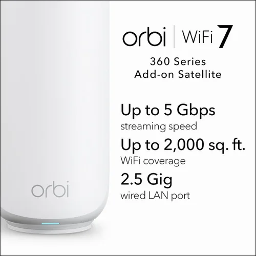 Miniatura 2 de NETGEAR Orbi Serie 360 (RBE360) Satélite de red de malla WiFi 7 de doble banda – Funciona con funciones de seguridad Orbi RBE362, RBE363, 5 Gbps