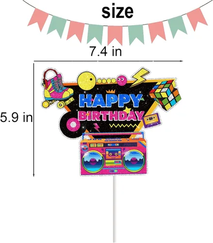 Miniatura 2 de Decoración de pastel de los años 90 para hombres y mujeres, suministros de fiesta de feliz cumpleaños de los 80, decoraciones de fiesta de los años