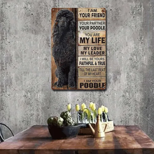 Miniatura 3 de Letrero de Metal Vintage de Lata para Pared Arte Vintage Soy Tu Amigo Regalo para Amantes de Poodles Negros Arte Vintage para Pared Impresiones