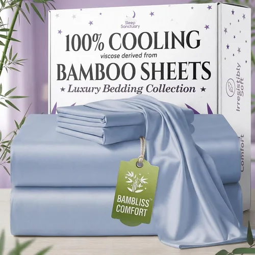 Miniatura 25 de SLEEP SANCTUARY - Juego de sábanas 100% viscosa derivada de bambú tamaño individual 4 piezas – Sábanas de lujo BamBliss de enfriamiento