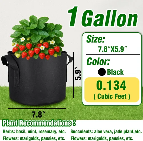 Miniatura 2 de Paquete de 12 bolsas de cultivo no tejidas de 1 galón, macetas de tela de aireación resistentes con asas duraderas, vienen con 12 etiquetas