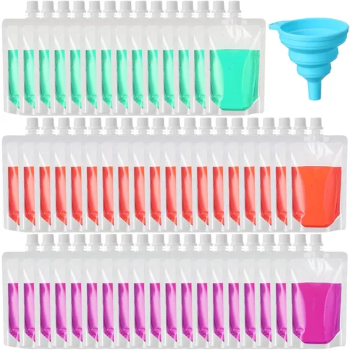 Miniatura 8 de Patelai 300 bolsas de plástico para líquidos, bolsas reutilizables para jugos, bolsas de viaje a prueba de fugas de agua a granel con embudo