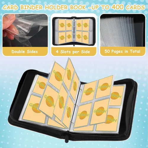 Miniatura 5 de GERMUN Carpeta de 4 bolsillos para tarjetas, carpeta de tarjetas de intercambio con cremallera premium, carpeta de colección de tarjetas de 400 4