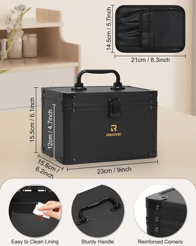 Miniatura 2 de Relavel Estuche de maquillaje con espejo LED, 01-Negro, Bolsa de maquillaje de viaje con espejo LED para niñas