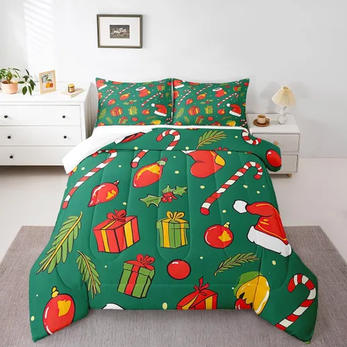 Miniatura 2 de Erosebridal Juego de edredón con gorro de Navidad, calcetines de Navidad, regalo de Navidad, decoración de ropa de cama, relleno de edredón de Feliz