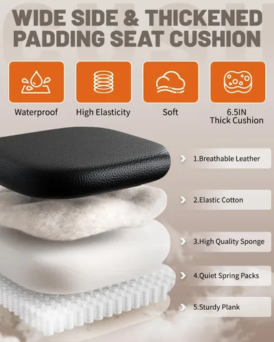 Miniatura 7 de Silla de oficina resistente de 800 libras y reposapiés de masaje, silla ejecutiva grande y alta con soporte lumbar ajustable, piel sintética, Negro