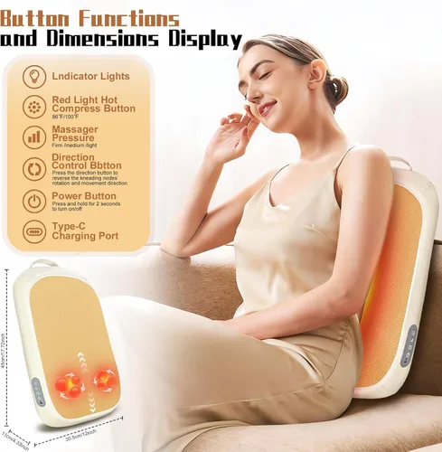 Miniatura 2 de Shiatsu - Masajeador de espalda con calor, masaje de rodamiento hacia arriba y hacia abajo, masajeador eléctrico de espalda para aliviar el dolor