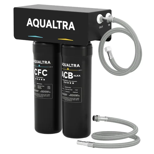 AQUALTRA USF-2B-10 Sistema de filtro ligeramente alcalino para debajo del fregadero, 20 K Gal, reduce PFOA, PFOS, cloro, plomo, mercurio, cloramina,
