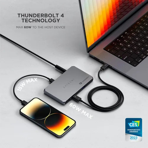 Miniatura 4 de Satechi Hub delgado Thunderbolt 4 5-en-1, carga USB C de 60W, pantalla única de 8K o doble de 4K, 4 puertos Thunderbolt 4, USB 3.2 Gen2, compatible