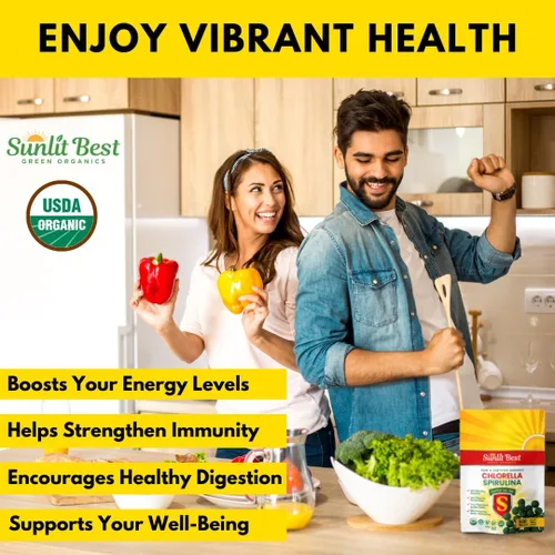 Miniatura 3 de Sunlit Super 50/50 Tabletas orgánicas de Chlorella Spirulina – Súper suplemento para apoyo inmunológico, salud intestinal, estado de ánimo y energía