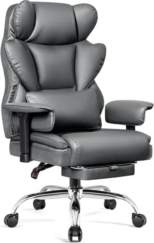 BESTFAIR Silla de oficina grande y alta, silla ejecutiva de respaldo alto con reposapiés y soporte lumbar para personas pesadas, brazos ajustables,