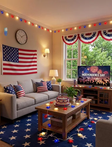 Miniatura 6 de Tira de luces de estrellas rojas, blancas y azules, 8.5 pies, luces de decoración del 4 de julio con 10 luces rojas, blancas y azules, tira de luces