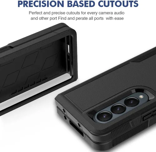 Miniatura 3 de Funda WOGROO para Samsung Galaxy Z Fold 4 - Funda protectora para teléfono a prueba de golpes, duradera, negra