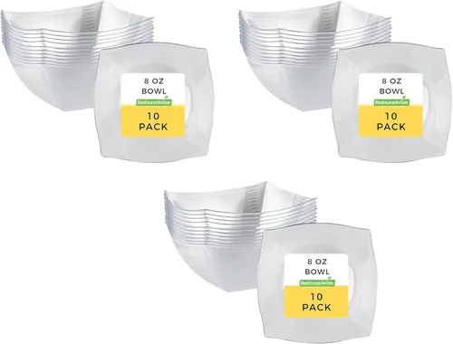 Miniatura 24 de Restaurantware Moderna - Cuencos de plástico de lujo de 8 onzas, 10 cuencos cuadrados desechables para ensalada, duraderos y resistentes