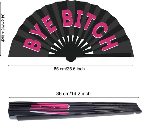 Miniatura 2 de tiggell Paquete de 2 ventiladores de mano grandes de bambú plegable para rave, ventilador chino YASSS de mano para desfile de festivales, Halloween