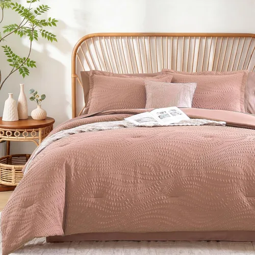 Miniatura 15 de Geniospin Juego de edredón tamaño matrimonial, ropa de cama con textura para todas las estaciones, con edredón, sábanas, fundas de almohada y fundas