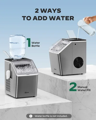 Miniatura 3 de Máquinas de hielo Silonn para encimera, 44 libras por día, 2 formas de añadir agua, autolimpieza automática, máquina de hielo de acero inoxidable