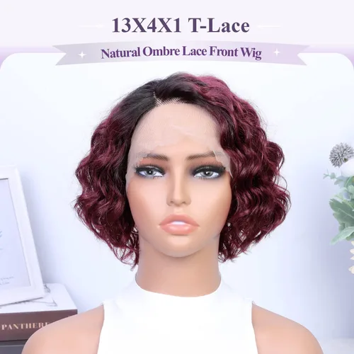 Miniatura 6 de WIGER Pelucas de cabello humano corto rizado, estilo Bob, peluca de cabello castaño corto rizado con encaje frontal para mujeres negras, 8 pulgadas