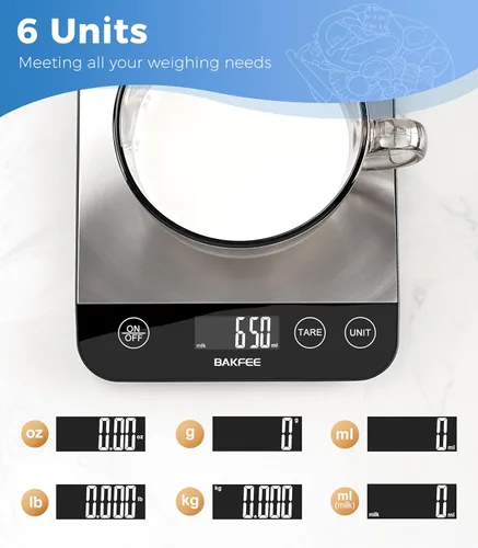 Miniatura 5 de Báscula digital de cocina de 33 libras, báscula de alimentos recargable con acero inoxidable, gramos y onzas, carga USB, 0.04 oz de alta precisión
