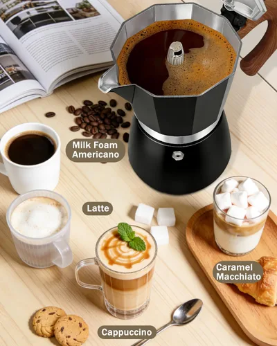 Miniatura 4 de Cafetera de café para estufa, cafetera de expreso de 3 tazas, olla de moka de aluminio, percolador de 5 oz 150 ml, fácil de preparar para estufas