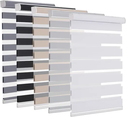 Miniatura 49 de MYshade Persianas enrollables de cebra opacas (85 %) con cordón para ventanas interiores, persianas de doble capa beige para dormitorio, baño, sala