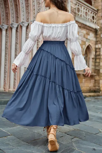 Miniatura 4 de Scarlet Darkness Faldas largas para mujer, falda bohemia con cintura elástica, falda renacentista asimétrica con bolsillo