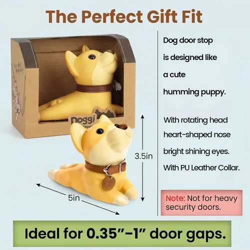 Miniatura 2 de Tope de puerta de perro lindo DomeStar, tope de puerta decorativo de animal Shiba Inu con cuña, amarillo