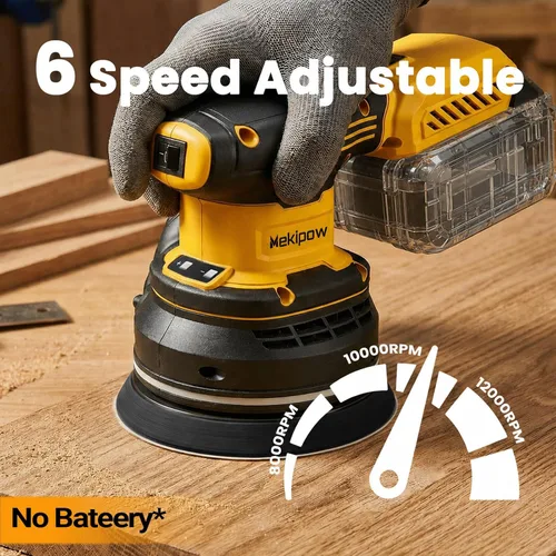 Miniatura 5 de Lijadora orbital aleatoria inalámbrica sin escobillas compatible con batería Dewalt de 20 V, lijadora orbital eléctrica de palma con colector