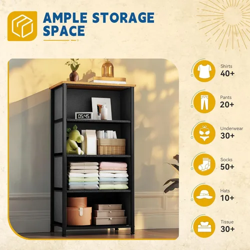 Miniatura 5 de DWVO Cómoda de 4 cajones, cómoda pequeña para dormitorio, torre de almacenamiento de tela, cómoda, unidad organizadora para armarios, sala de estar