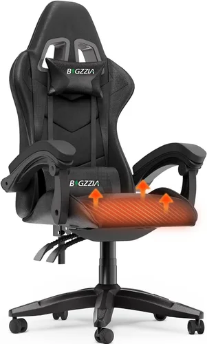 Bigzzia Silla de juegos con cojín térmico, sillas ergonómicas de videojuegos con almohada y soporte lumbar, silla de computadora ajustable en altura
