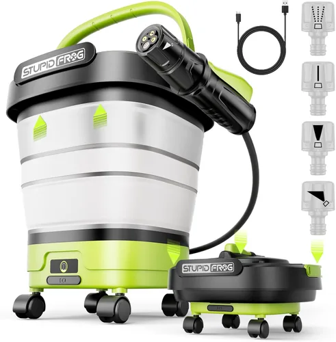 Pulverizador de mano portátil máximo de 72 PSI, rociador de jardín inalámbrico con batería de 2000 mAh, boquilla 4 en 1, cubo plegable de 12 L,