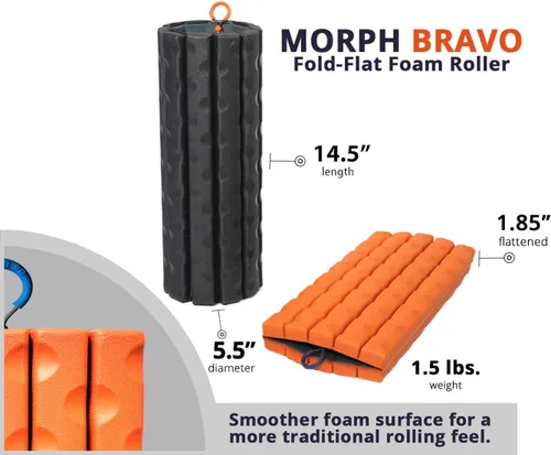 Miniatura 2 de Rodillo de espuma Brazyn Morph (Bravo-Naranja): Rodillo de espuma plegable de viaje para alivio del dolor de espalda, recuperación muscular después