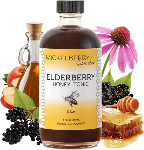 Mickelberry Gardens Tónico de miel de saúco, jarabe de sambucus, saúco negro, apoyo inmunológico para adultos y niños (8 onzas)
