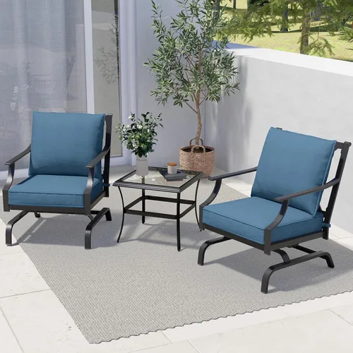 Miniatura 10 de Grand patio Sillas para exteriores, mecedoras para exteriores, juego de 2, sillas de asiento de patio con cojines de olefina, color azul pavo real