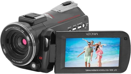 Minolta Videocámara: 4K Ultra HD, fotos de 30 MP, visión nocturna con sensor IR, zoom 16X, antivibración, lapso de tiempo, detección facial, Azul