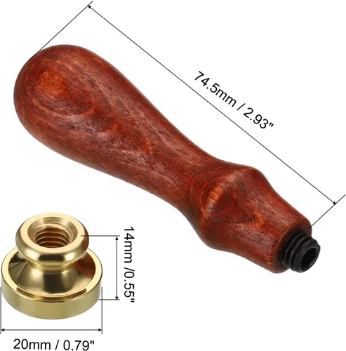 Miniatura 2 de PATIKIL Sello redondo de cera en blanco de 0.787 in, cabeza de latón extraíble sin tallar mango de madera retro para invitación de sobre, embalaje