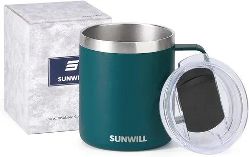 Miniatura 5 de SUNWILL - Taza de café con asa de 14 onzas, aislada, de acero inoxidable, reutilizable, de doble pared con recubrimiento en polvo; para viajes