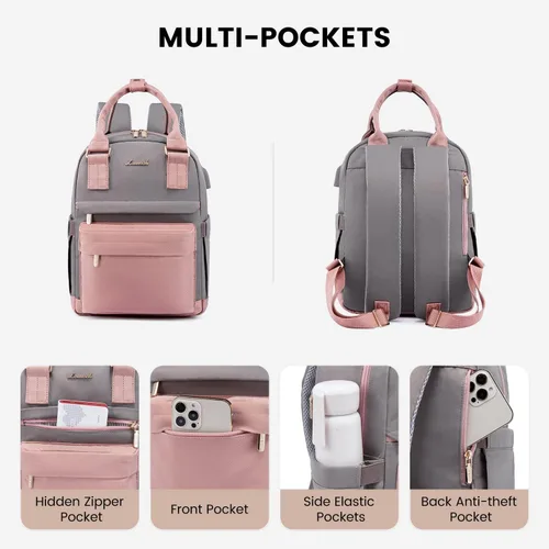 Miniatura 2 de LOVEVOOK Mini mochila para mujeres y niñas, elegante mochila impermeable con puerto USB, bonita mochila para la escuela, viajes, fiestas, Rosa &