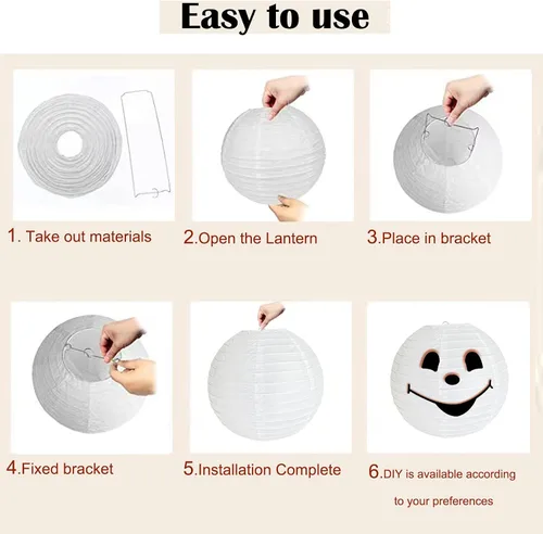 Miniatura 2 de 12 linternas de papel blanco de 12 pulgadas, faroles de papel para decoración de Halloween, faroles chinos, lámpara de papel redonda