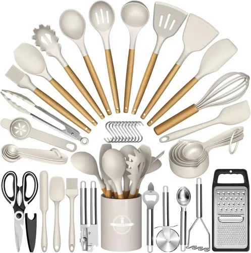 Miniatura 9 de Juego de utensilios de cocina, juego de 44 utensilios de cocina de silicona para utensilios de cocina antiadherentes, juego de espátulas de silicona