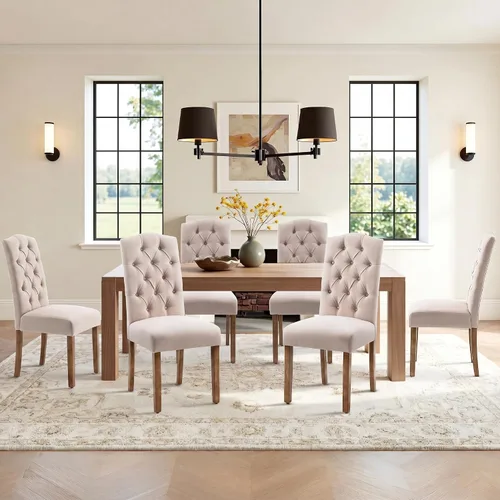 Miniatura 17 de Juego de sillas de comedor Parsons tapizadas copetudas, decoración de comedor de tela, elegante y moderna, para cocina, sala de estar con botones