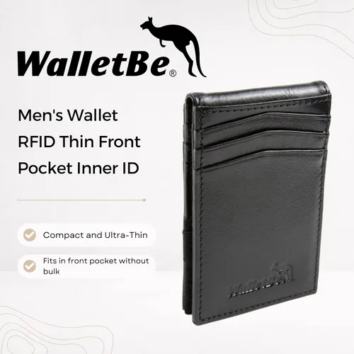 Miniatura 2 de Cartera RFID para hombre con bolsillo frontal delgado, Negro -, ID interno