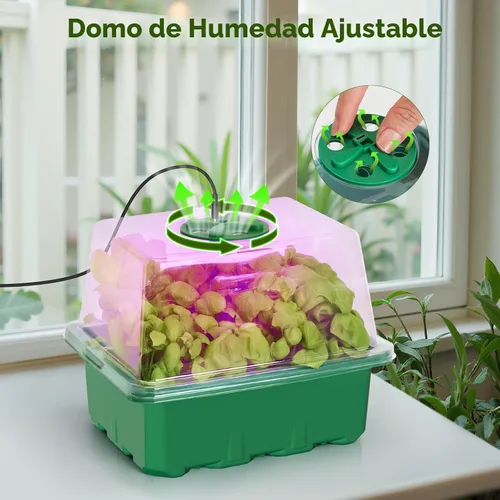 Miniatura 5 de Kit de inicio de semillas MIXC con luz de crecimiento, kit de bandeja para plántulas elevadas con cúpula de humedad ajustable y bandeja de celdas