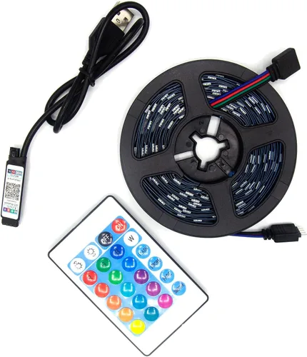 Tira de luces LED de 16.6 pies (16.4 ft) de color RGB con aplicación y control remoto IR 5050 SMD LED 30 luces por metro para dormitorio, hogar,