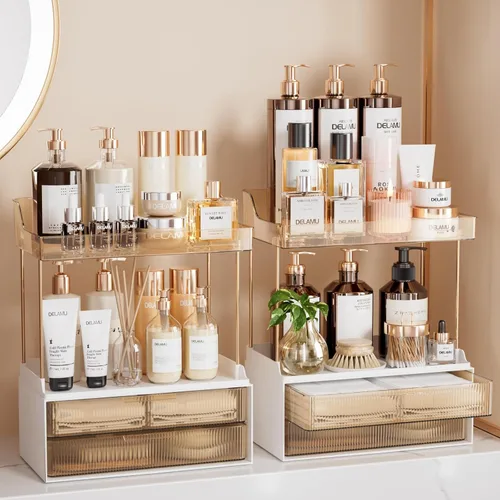 Miniatura 9 de Delamu Organizadores y Almacenamiento de Baño, Organizador de Maquillaje de 2 Niveles 2 Cajones para Encimera, Fácil de Instalar, Ideal para Blanco