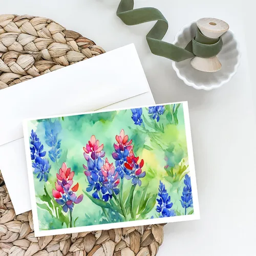 Miniatura 2 de Caroline's Treasures DAC1709GCA7P - Tarjetas de felicitación y sobres de arándanos de Texas en acuarela, paquete de 8 tarjetas en blanco con sobres
