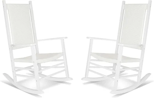 Miniatura 7 de Silla mecedora de madera moderna de Shine Company, balancín de porche ergonómico de asiento ancho, color negro