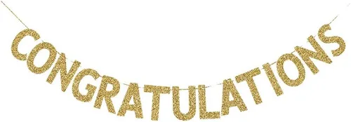 Bandera de felicitaciones, graduación/promoción de trabajo/fiesta de celebración decoraciones de papel dorado gliter